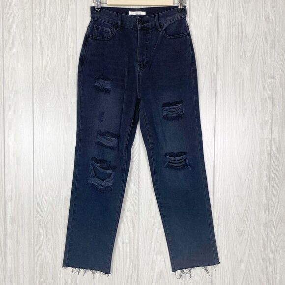 PacSun | Black Distressed High Rise Straight Leg Jeans Size 25 - Picture 1 of 11